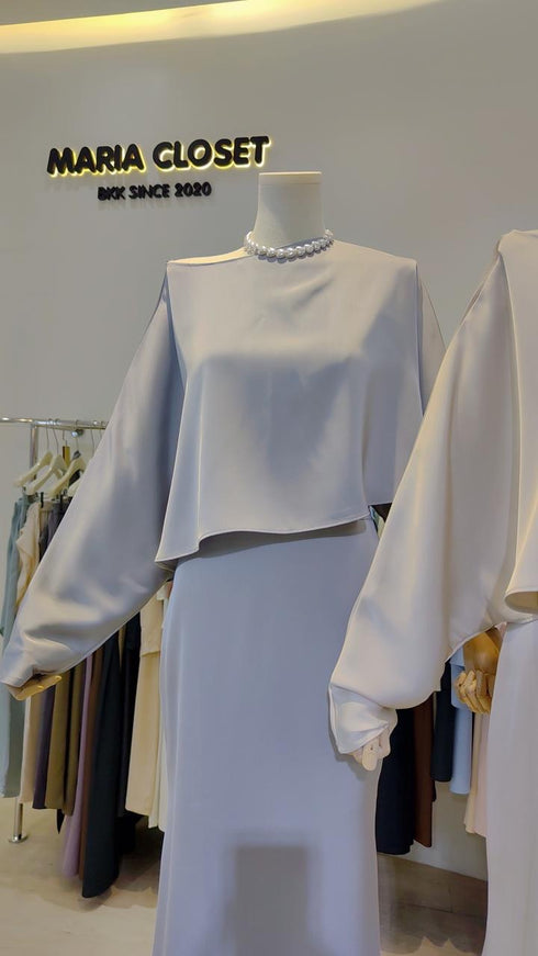 Women Loose Long Sleeves Crop Blouse With A-Line Skirts